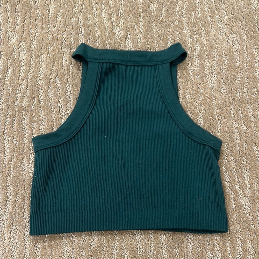 Green Ribbed Women's Crop Top